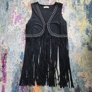 Idyllwind Black Studded Faux Suede Fringe Vest